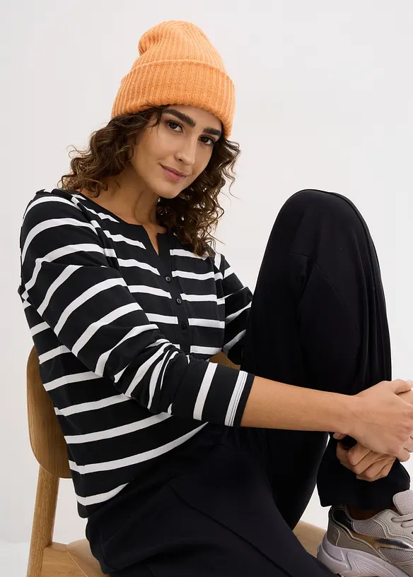 T-shirt col Henley, 100% coton, bonprix