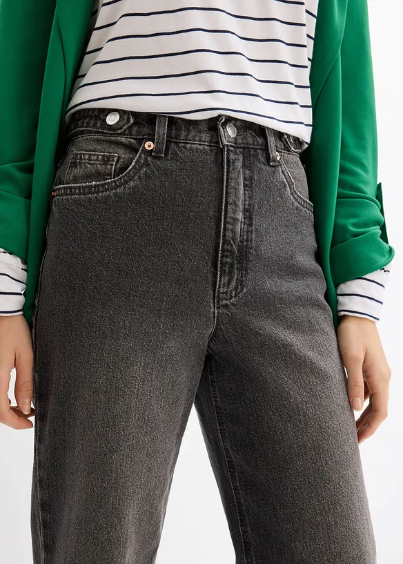 Jean mom cropped taille haute, peu extensible, bonprix