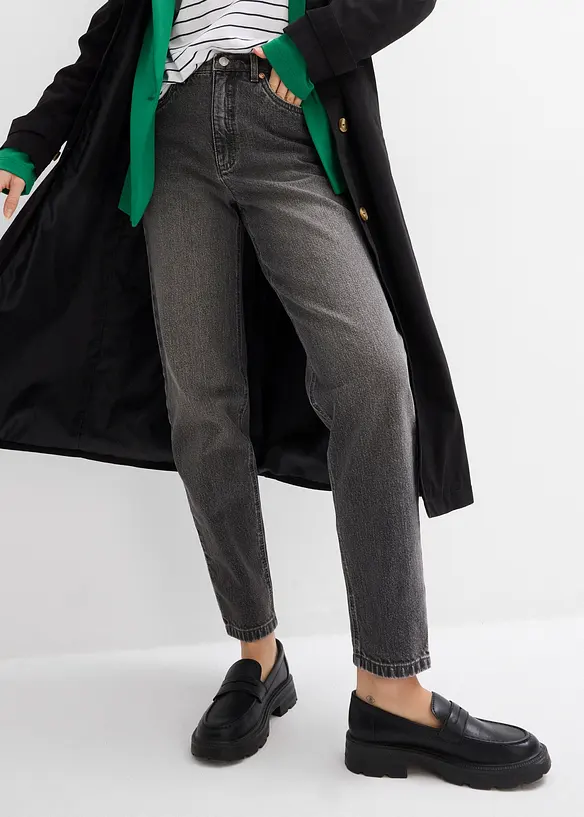 Jean mom cropped taille haute, peu extensible, bonprix