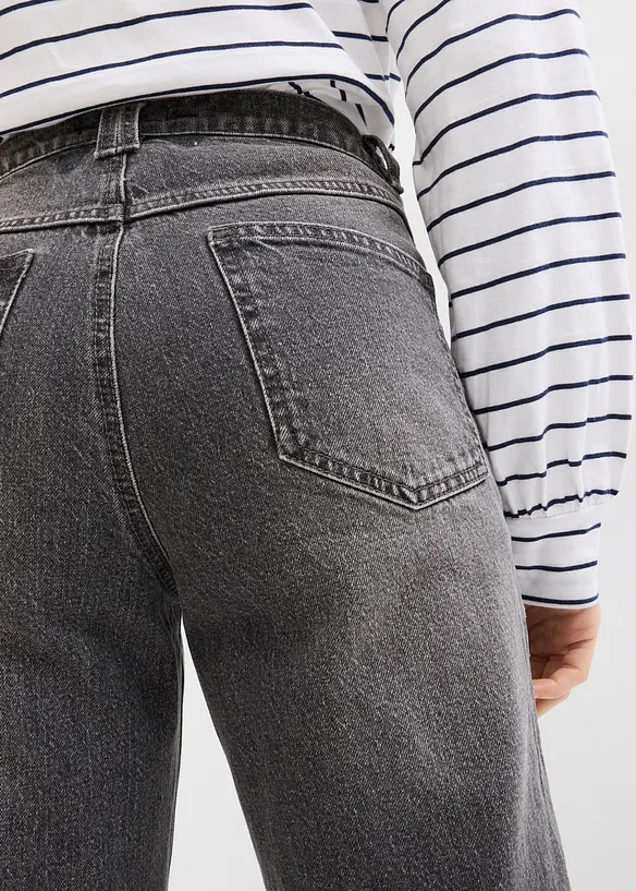 Jean mom cropped taille haute, peu extensible, bonprix