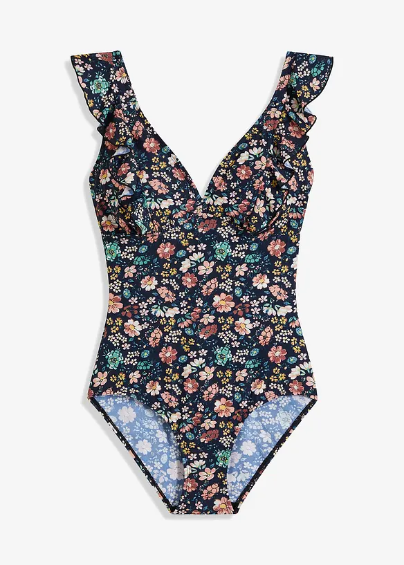 Maillot 1 pi&egrave;ce sculptant &agrave; volants, maintien l&eacute;ger, bonprix