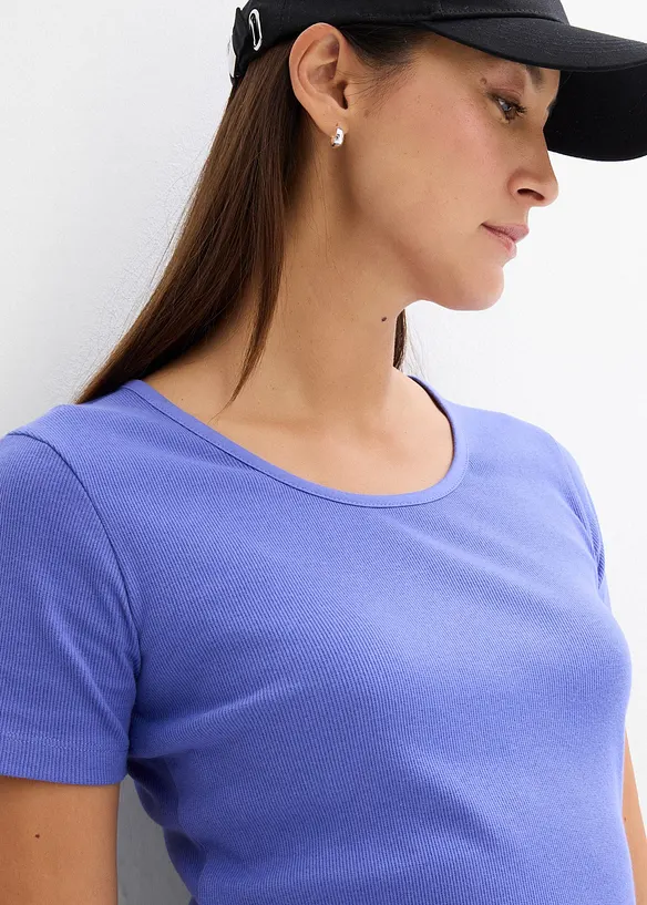 Lot de 2 T-shirts en coton côtelé, bonprix