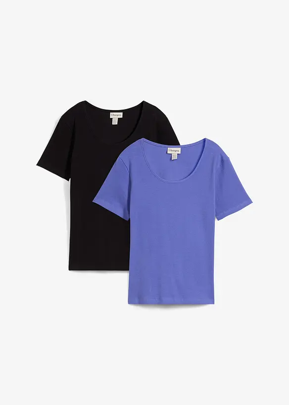 Lot de 2 T-shirts en coton côtelé, bonprix