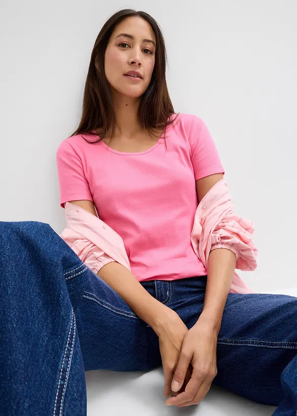 Lot de 2 T-shirts en coton côtelé, bonprix