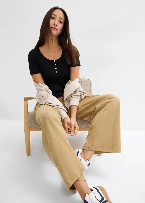 T-shirt col tunisien, 100% coton, bonprix