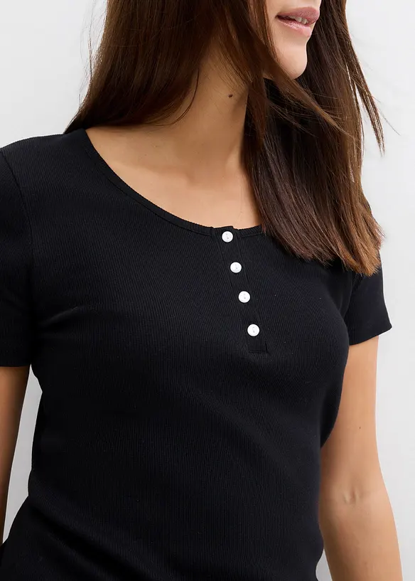 T-shirt col tunisien, 100% coton, bonprix