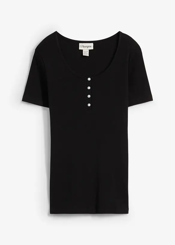 T-shirt col tunisien, 100% coton, bonprix