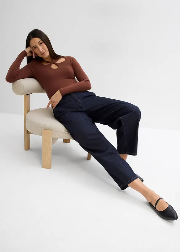 Jean balloon taille mi-haute ultra doux, cropped, bonprix