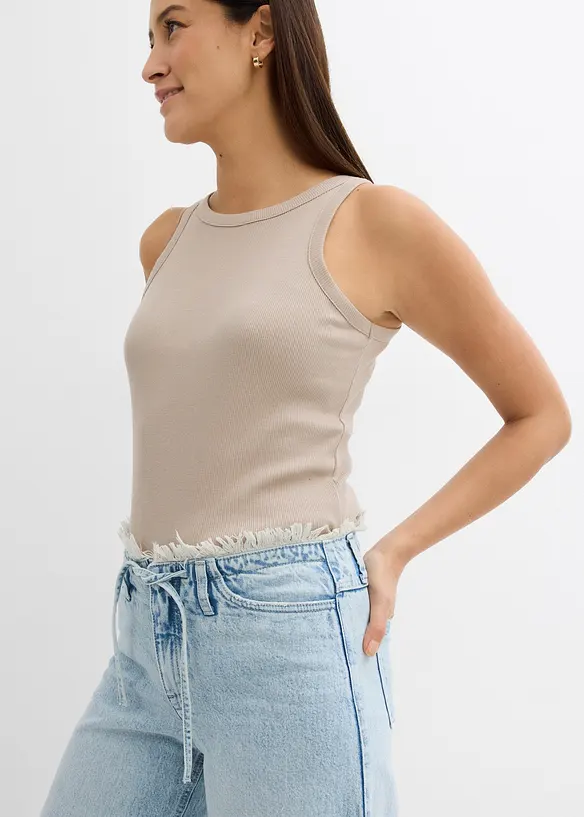 Jean large taille mi-haute effilochée, Low Stretch, bonprix