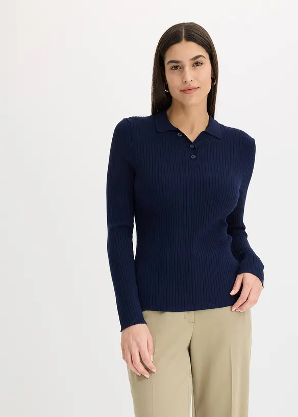 Polo en maille côtelée, viscose majoritaire, bonprix