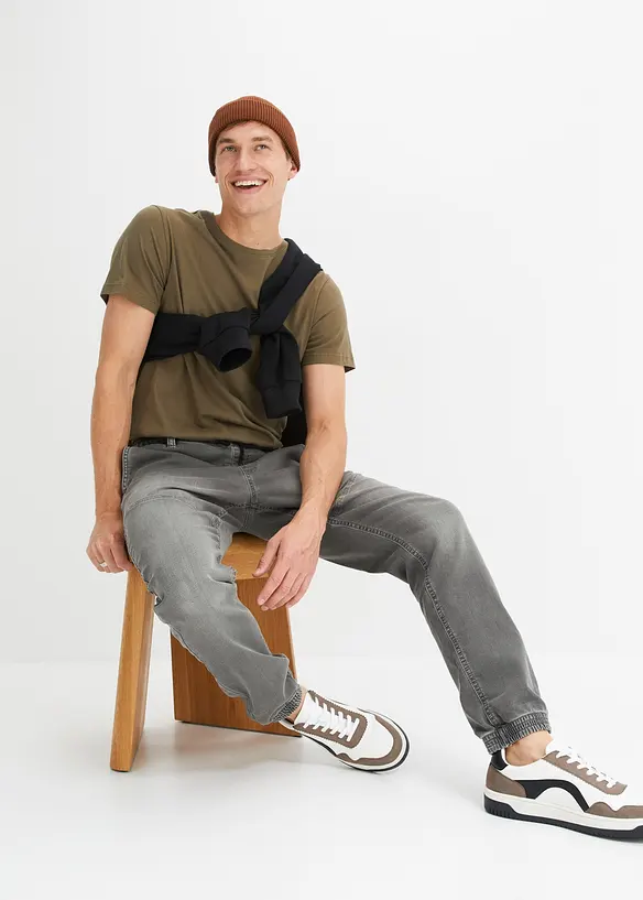 Jean jogger droit taille élastiquée, regular, bonprix