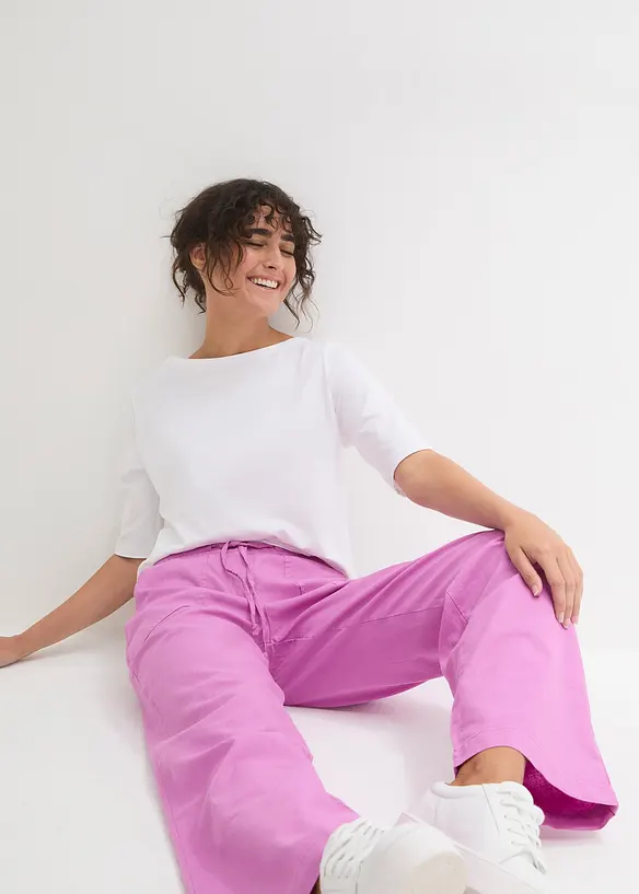 Pantalon large en lin m&eacute;lang&eacute;, bonprix