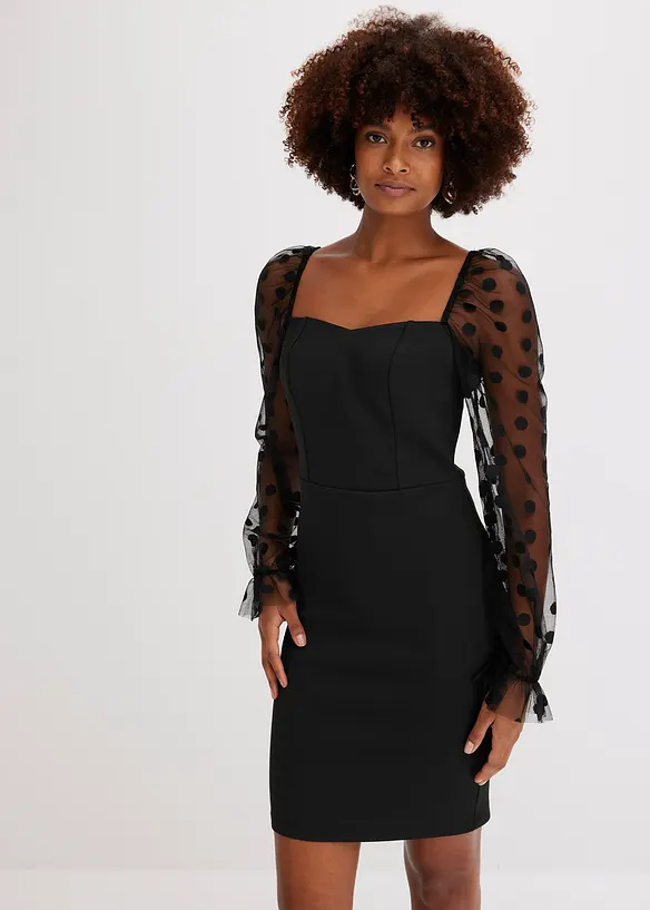 Robe courte en matière néoprène avec manches en mesh à pois, bonprix