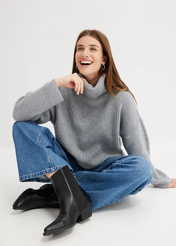 Pull col roulé en maille côtelée, bonprix