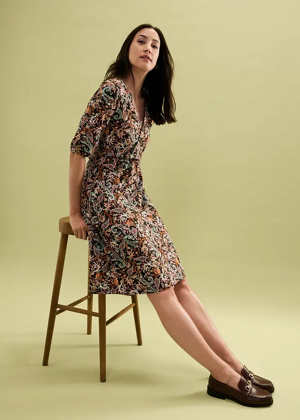 Robe portefeuille en coton extensible, bonprix