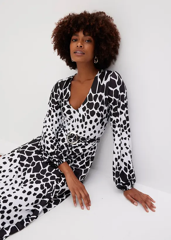 Robe en jersey avec lien &agrave; la taille et anneau, bonprix