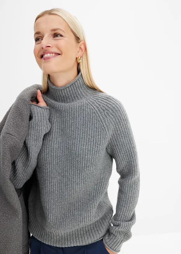 Pull en maille &agrave; col montant, bonprix