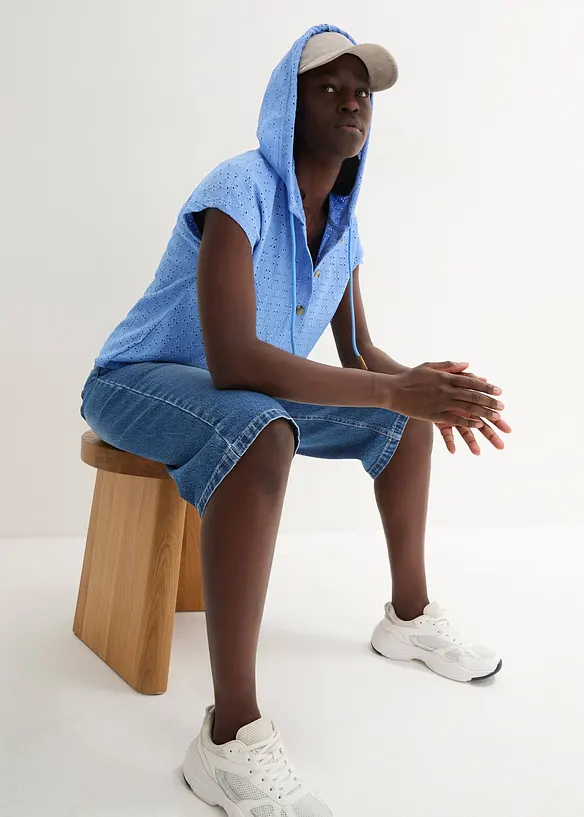 T-shirt col Henley à capuche, bonprix