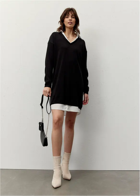 Robe en maille à empiècement chemisier, bonprix