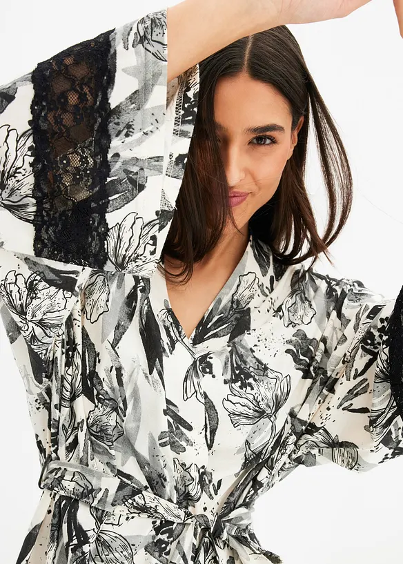 Peignoir kimono doux en viscose mélangée, bonprix