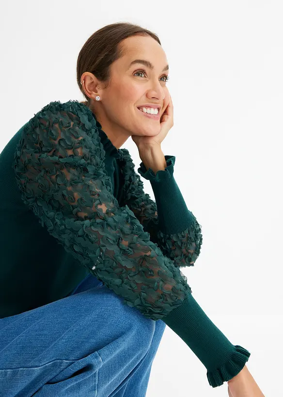 Pull col roulé avec manches en mousseline, bonprix