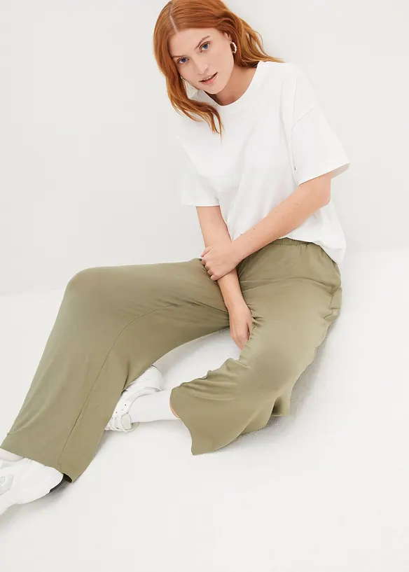 Lot de 2 pantalons 7/8 en jersey &agrave; taille haute, bonprix