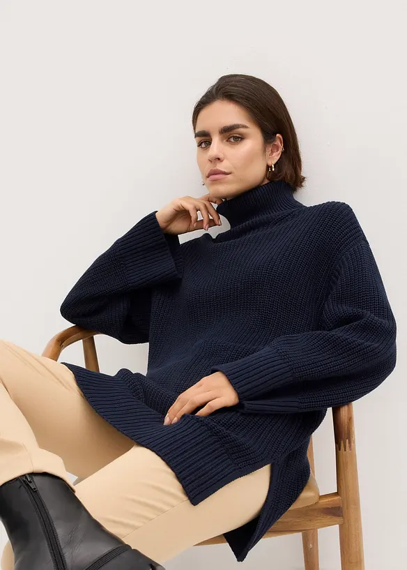 Pull col roulé oversize en coton mélangé, bonprix