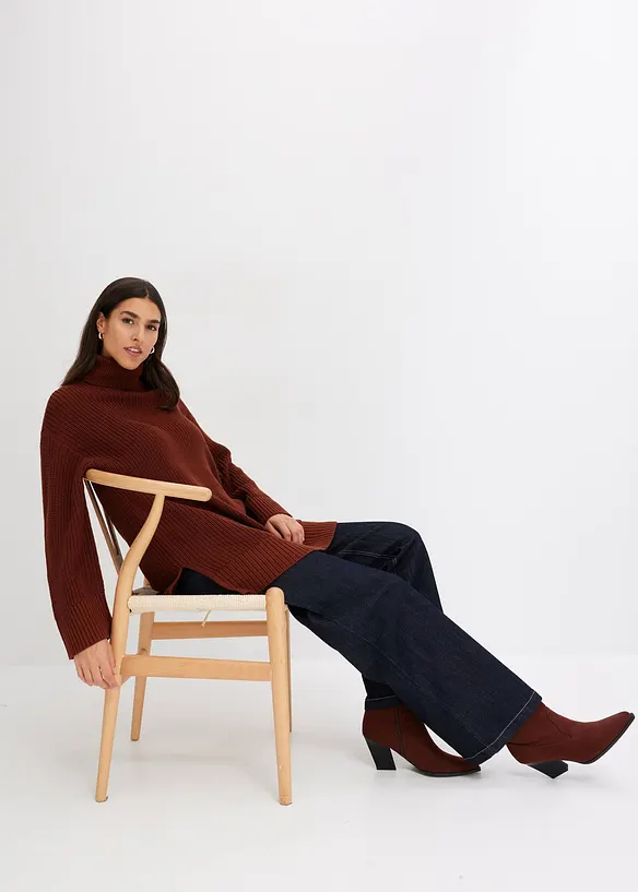 Pull col roulé oversize en coton mélangé, bonprix