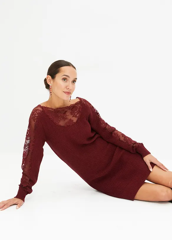 Robe en maille &agrave; empi&egrave;cement dentelle, bonprix