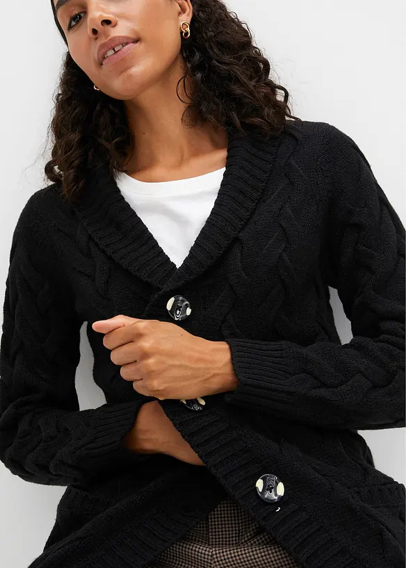 Gilet en maille à col châle et motif torsadé, bonprix