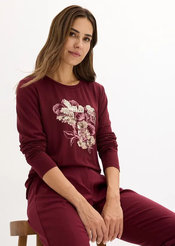 T-shirt manches longues à sequins, bonprix