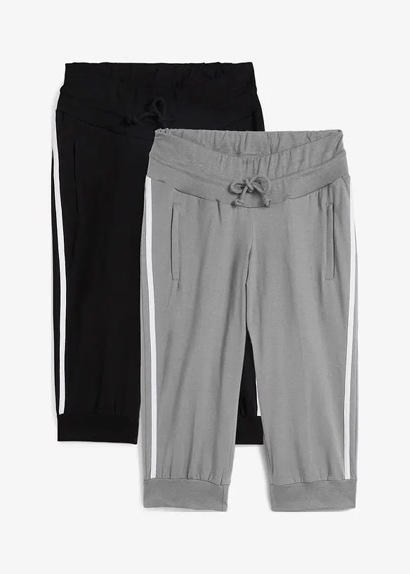 Lot de 2 pantalons de jogging en coton, longueur 3/4, bonprix
