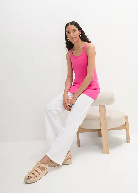 Lot de 2 débardeurs longs en coton à bretelles réglables, bonprix