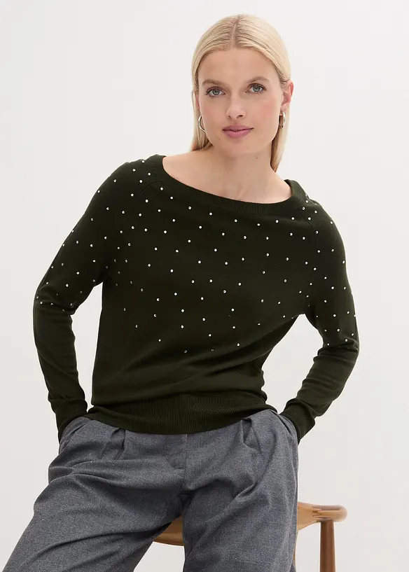 Pull long à strass, bonprix