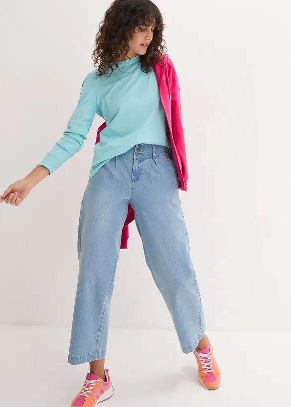 Lot de 5 T-shirts longs à col rond, manches longues, bonprix