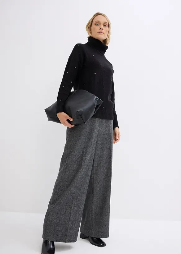 Pull col roulé avec strass, bonprix