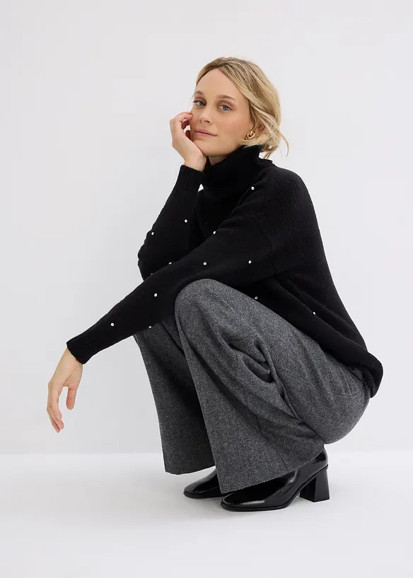 Pull col roulé avec strass, bonprix