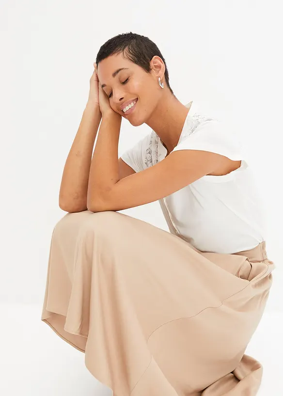 T-shirt col tunisien en viscose extensible, bonprix