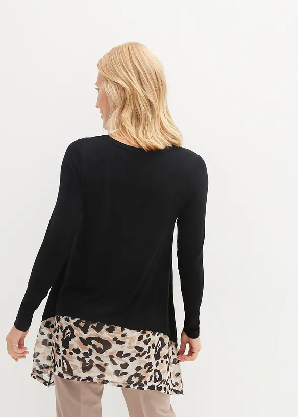 Blouse en jersey viscose avec empiècement en mousseline, bonprix