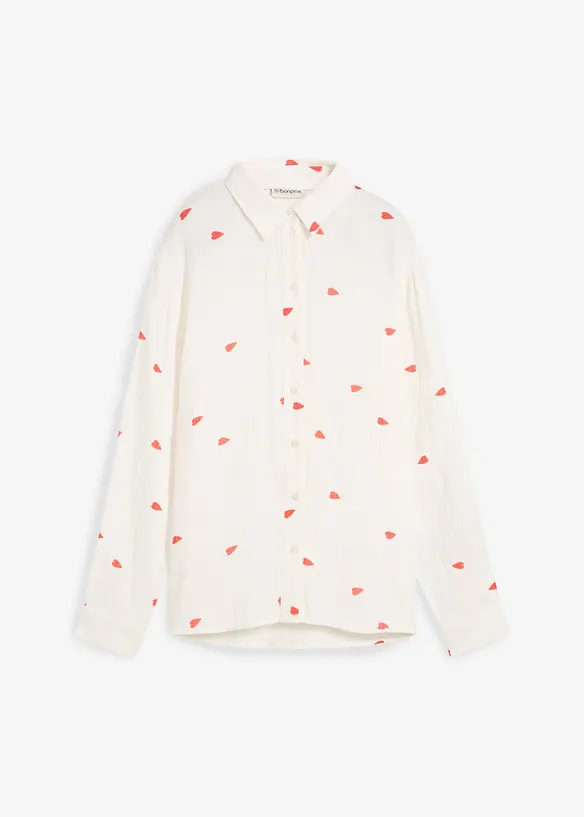 Chemisier en gaze de coton &agrave; motif c&oelig;urs, bonprix