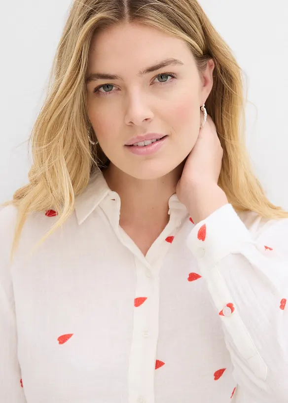 Chemisier en gaze de coton &agrave; motif c&oelig;urs, bonprix