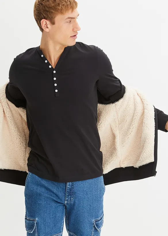 T-shirt manches longues col tunisien 100% coton, slim, bonprix