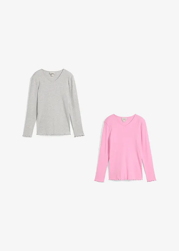 Lot de 2 T-shirts en coton côtelé, bonprix