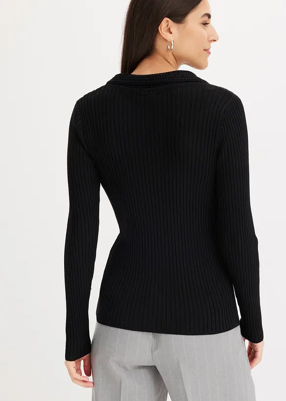 Pull en fine maille à col polo contrastant, bonprix