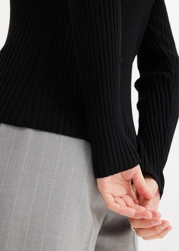 Pull en fine maille à col polo contrastant, bonprix