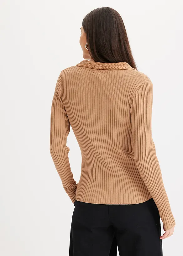 Pull en fine maille à col polo contrastant, bonprix