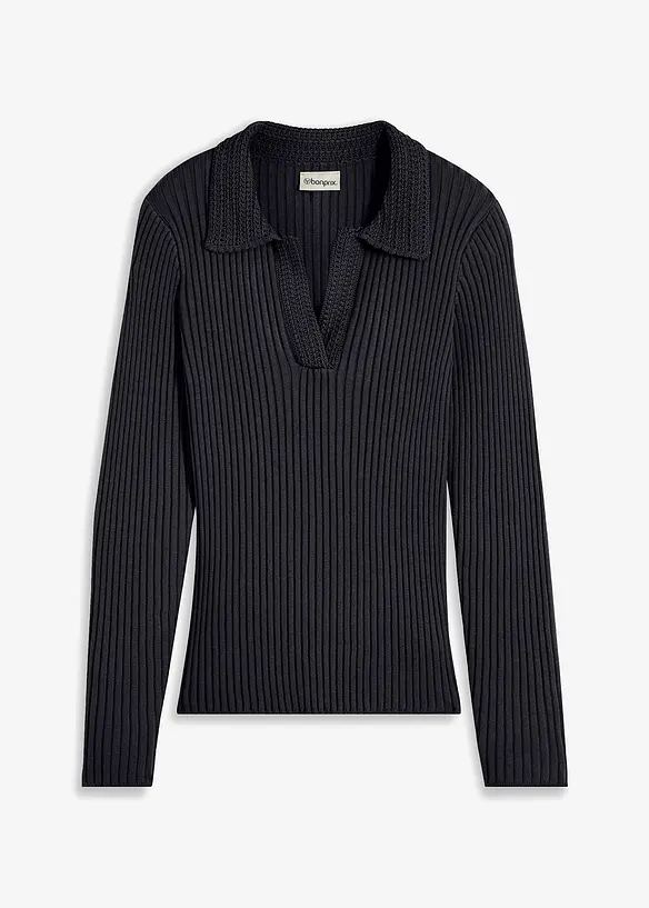 Pull en fine maille à col polo contrastant, bonprix