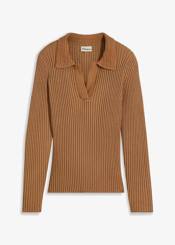 Pull en fine maille à col polo contrastant, bonprix