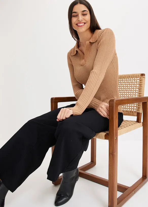 Pull en fine maille à col polo contrastant, bonprix