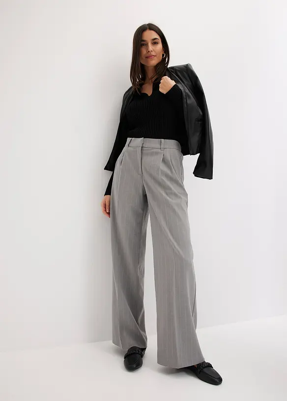 Pull en fine maille à col polo contrastant, bonprix